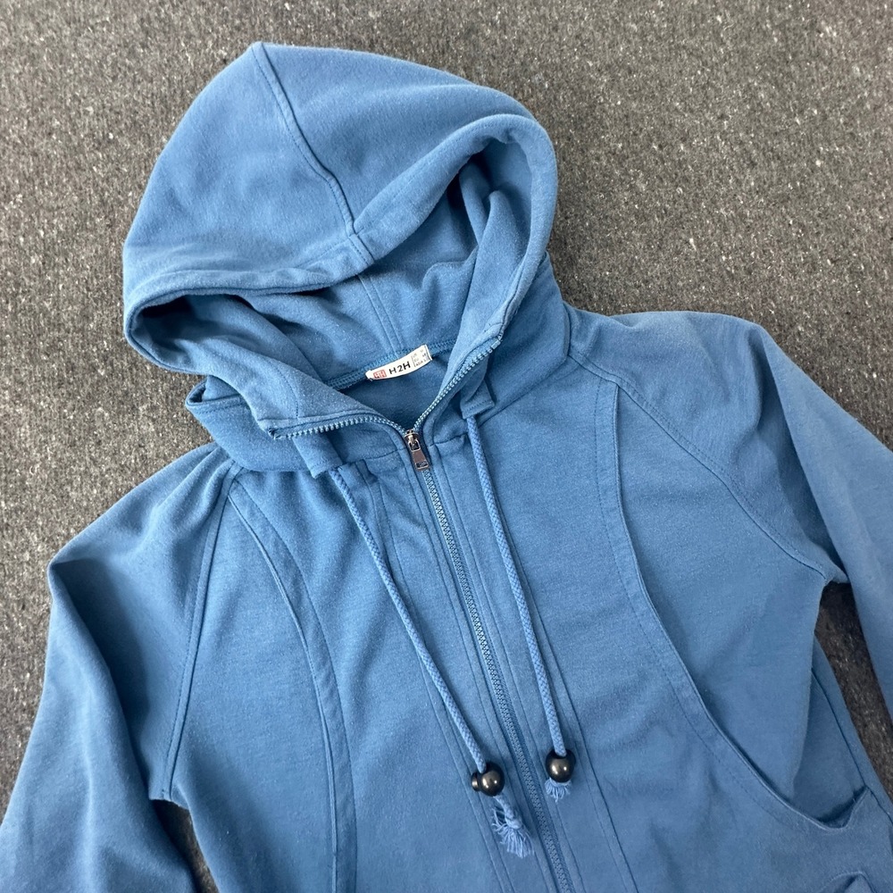 H2H Hoodie Mens Medium Blue Full Zip Slim Fit Casual Activewear Sweatshirt